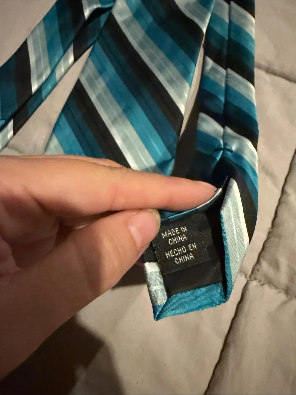 Men's Striped Teal and Black Dress Tie